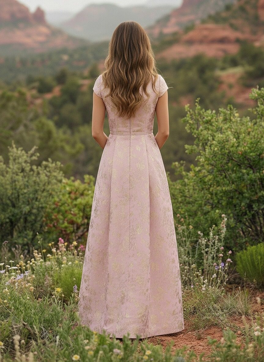 Round Neck Satin Floral Print Short Sleeves Mother of the Bride Dresses