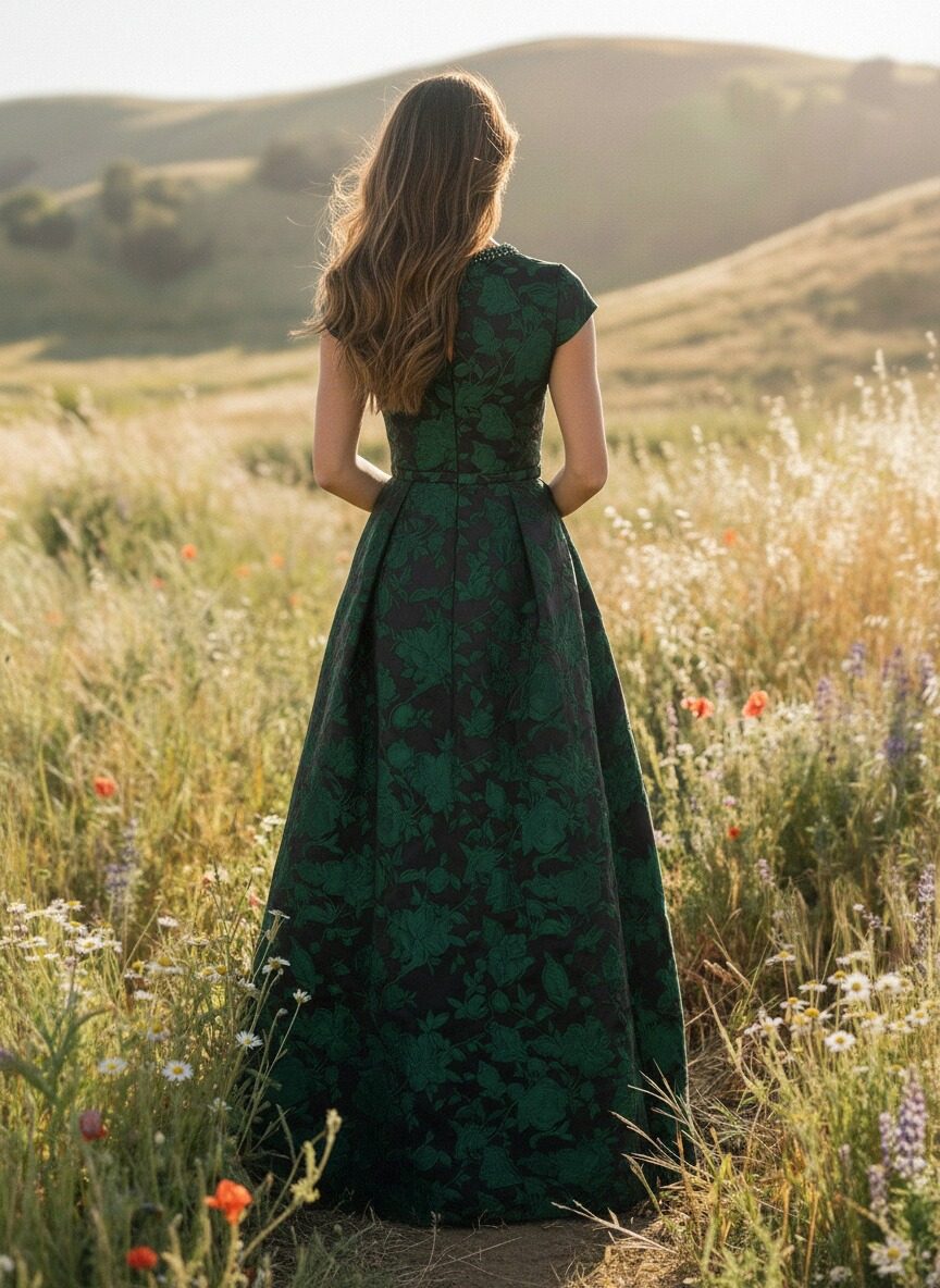 V Neck Satin Floral Print Short Sleeves Mother of the Bride Dresses