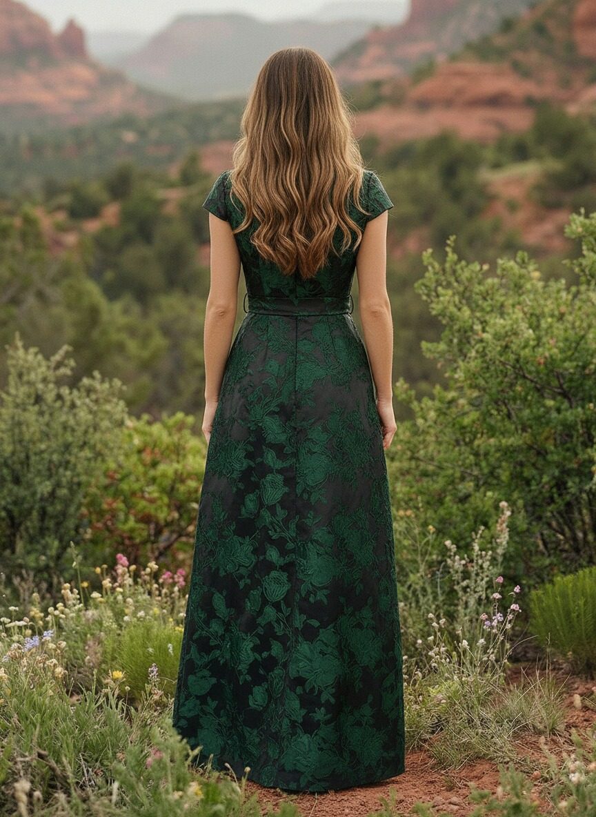 Round Neck Satin Floral Print Short Sleeves Mother of the Bride Dresses