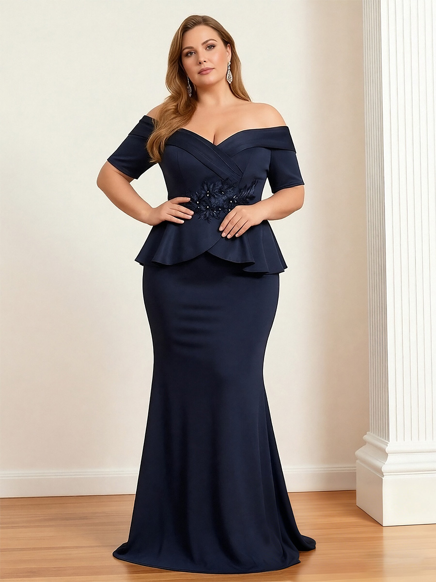 Satin Off the Shoulder Ruched Mother of the Bride Dresses