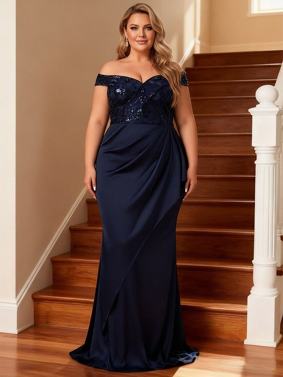 Satin Off the Shoulder Ruched Mother of the Bride Dresses