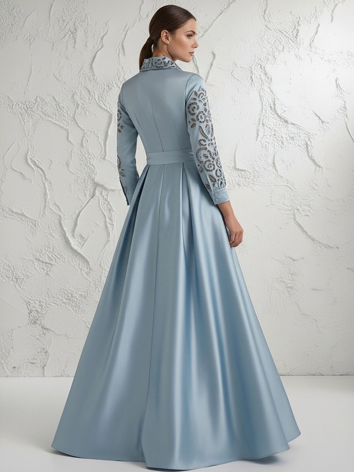 V Neck Satin Mother of the Bride Dresses with Belt