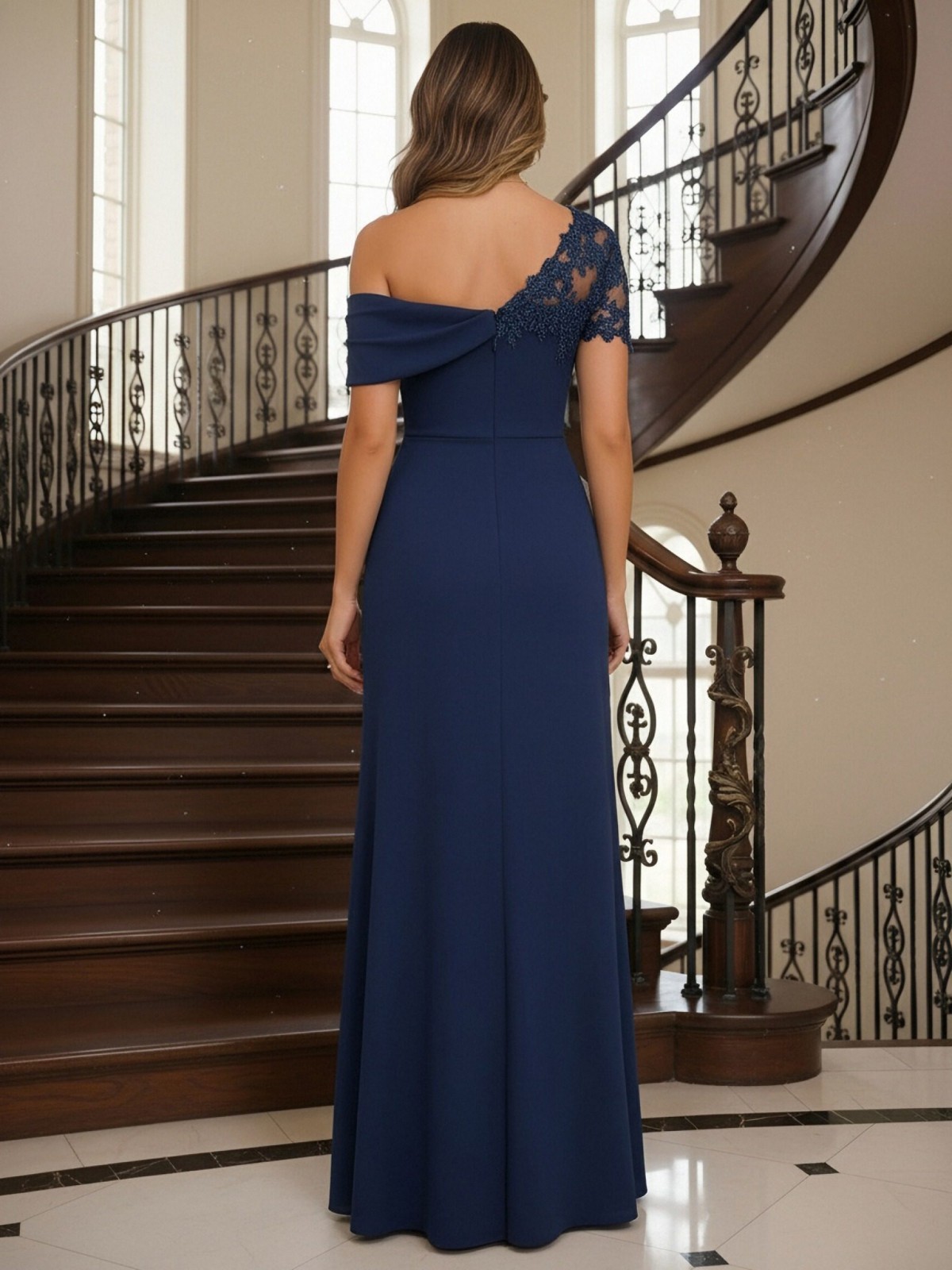 One Shoulder Chiffon Mother of the Bride Dresses with Sleeves