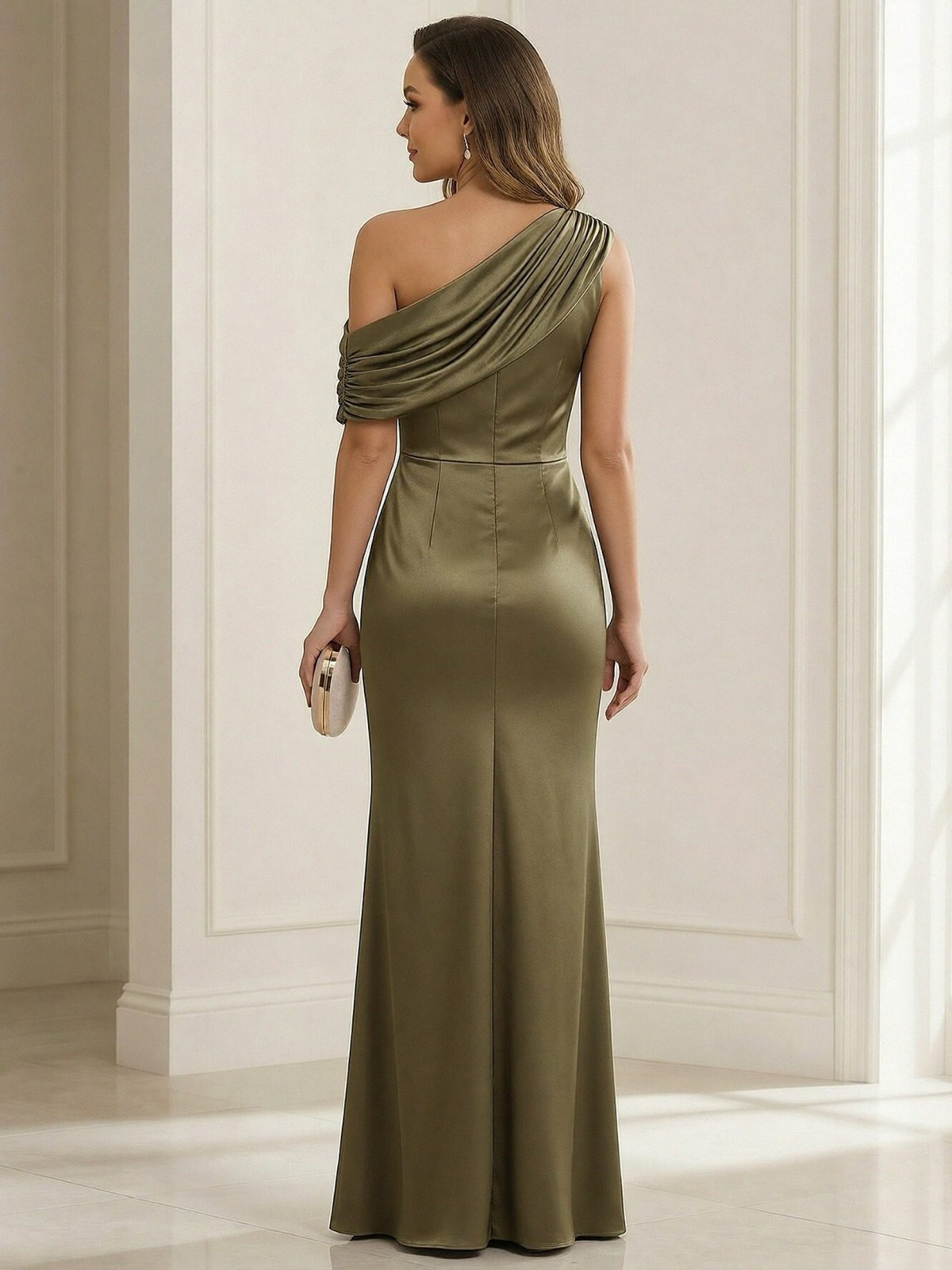 Satin One Shoulder Mermaid Pleated Mother of the Bride Dresses