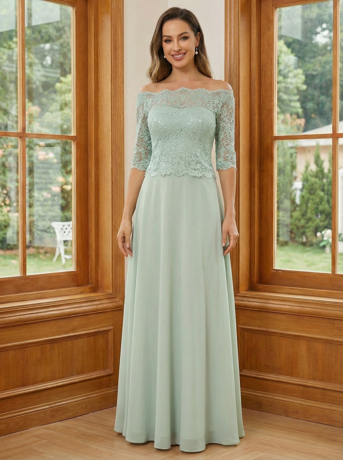 Chiffon Off the Shoulder A Line Lace Appliques Mother of the Bride Dresses