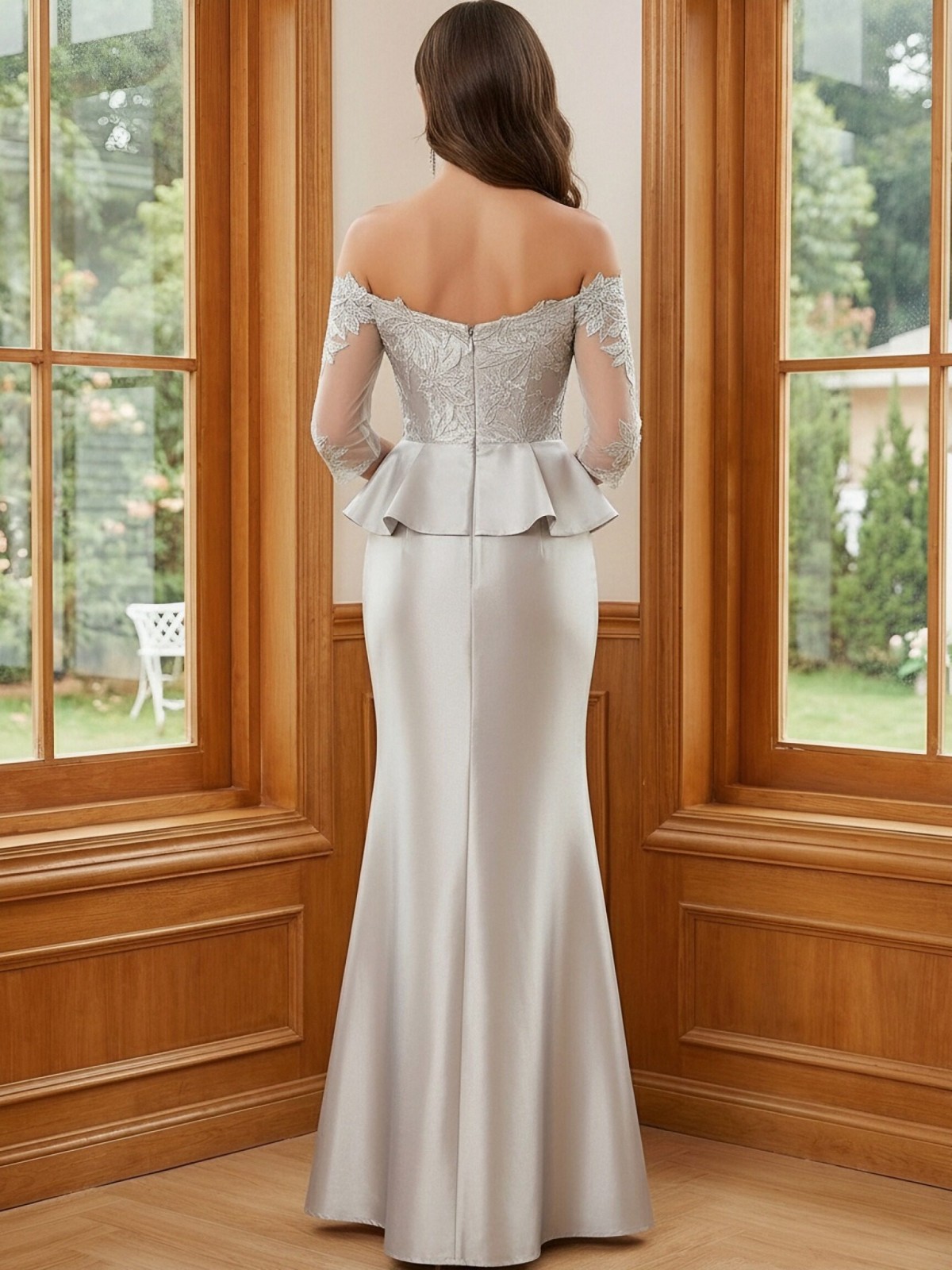 Satin Off the Shoulder Lace Appliques Mother of the Bride Dresses