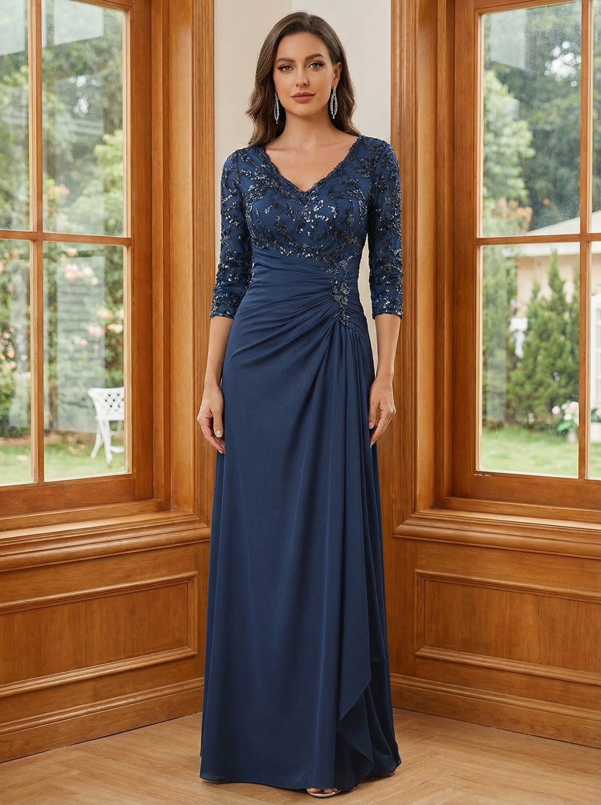 Chiffon V Neck A Line Lace Appliques Mother of the Bride Dresses