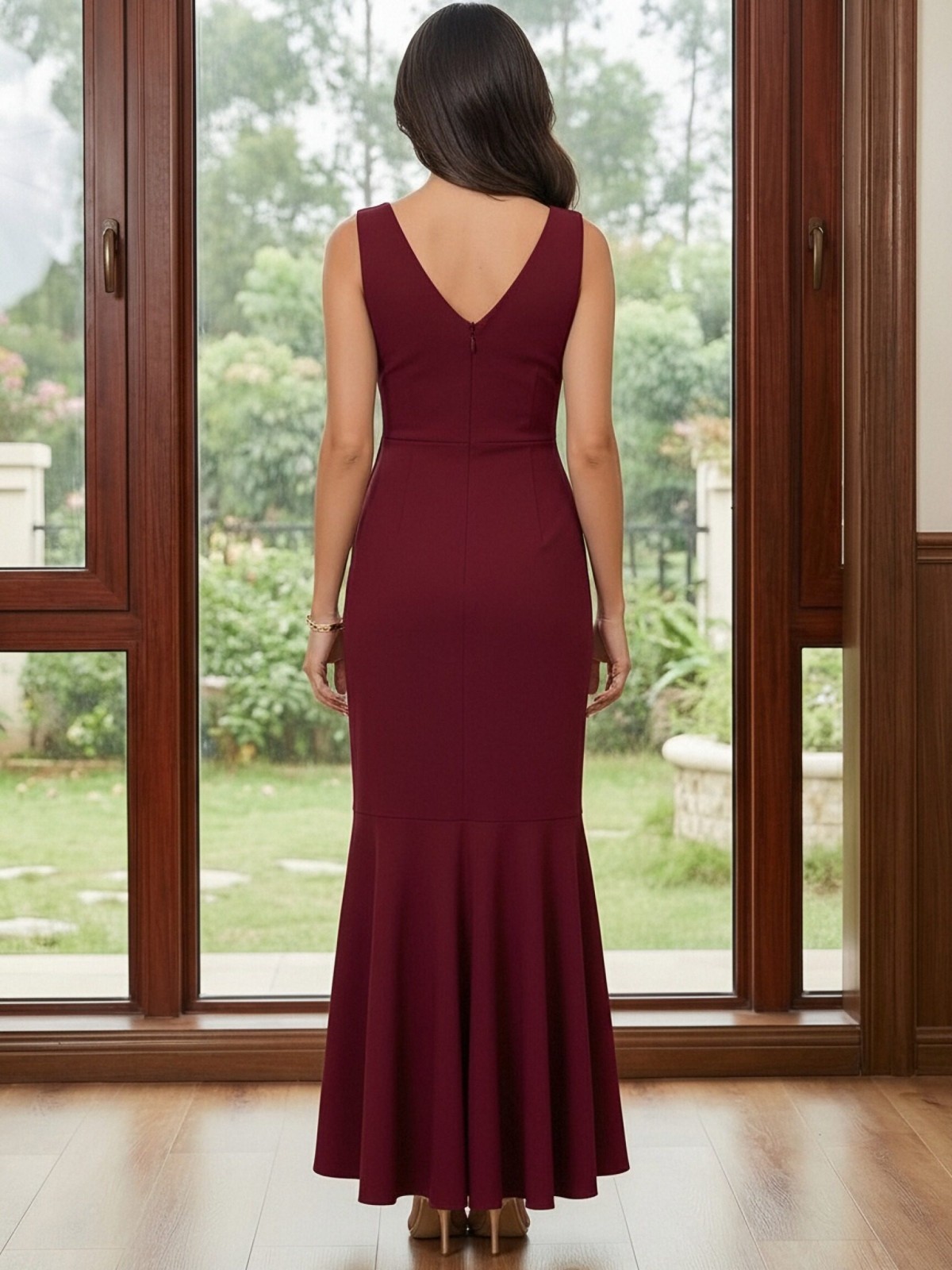 Chiffon V Neck Ruffles High Low Sleeveless Mother of the Bride Dresses