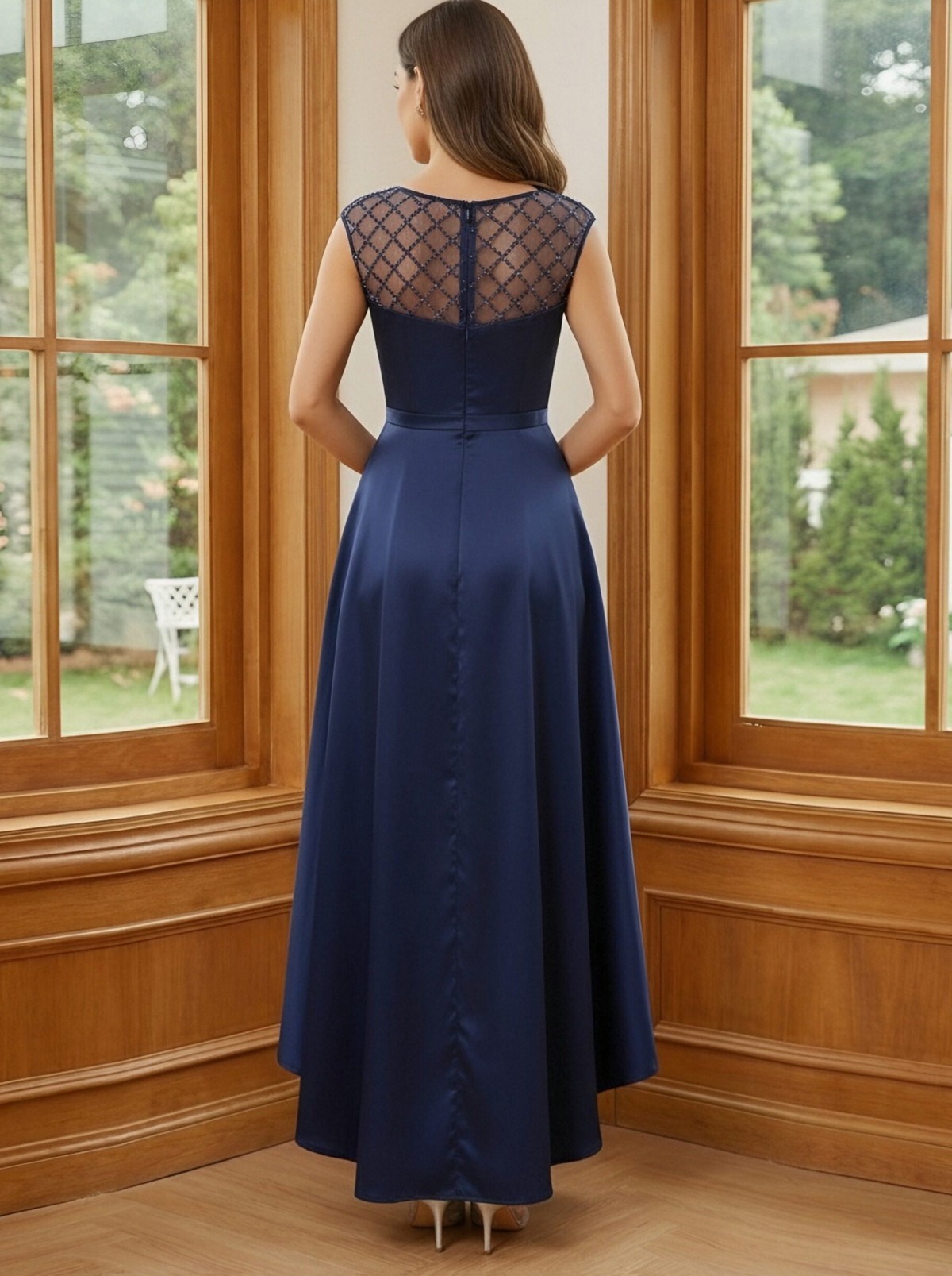 Satin Round Neck Long A Line Mother of the Bride Dresses