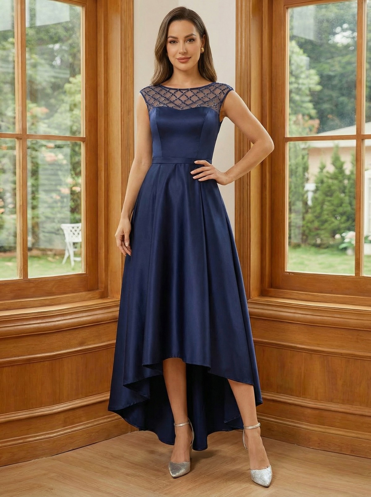 Satin Round Neck Long A Line Mother of the Bride Dresses