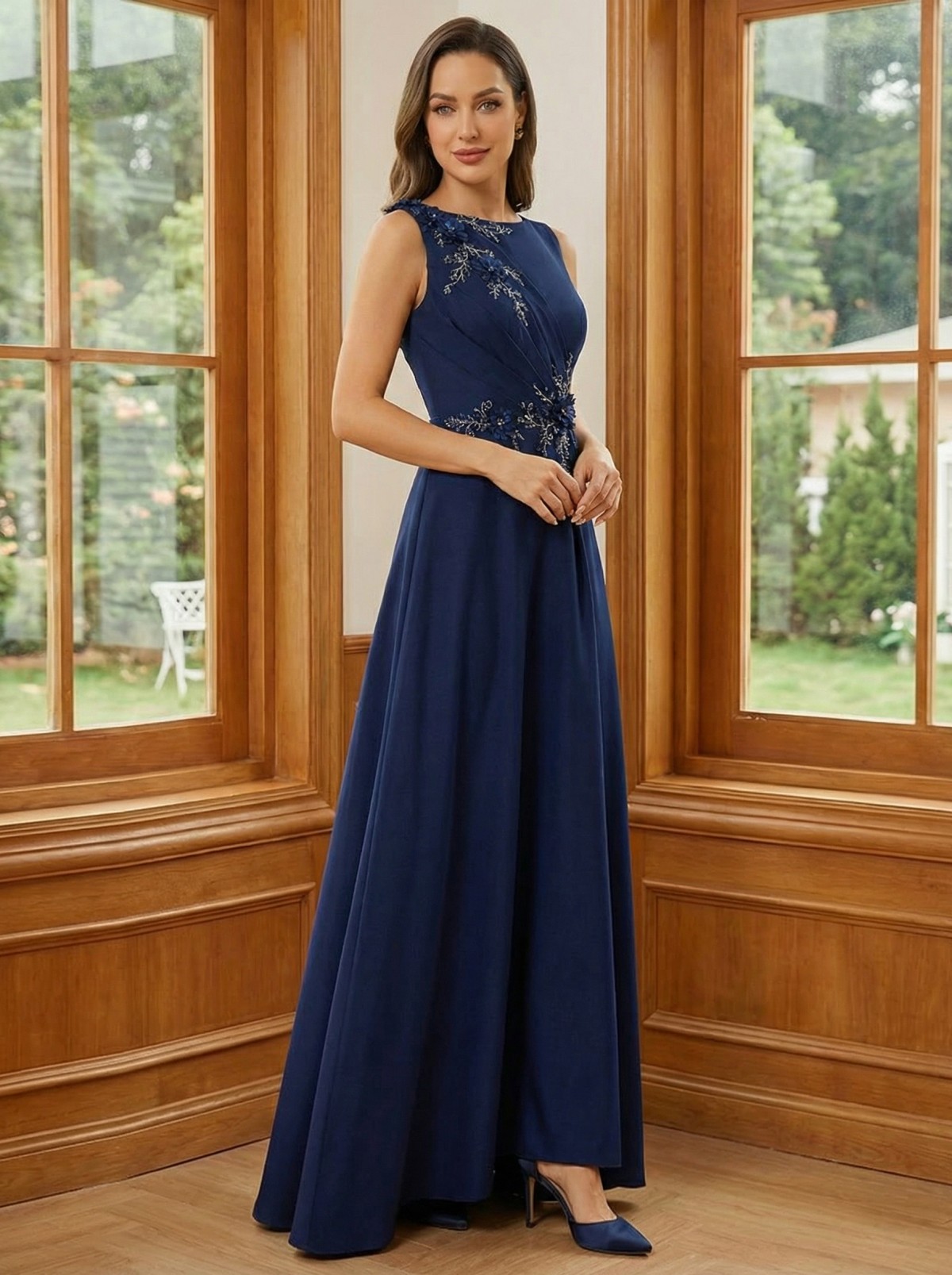 Chiffon Round Neck Mermaid Lace Appliques Mother of the Bride Dresses