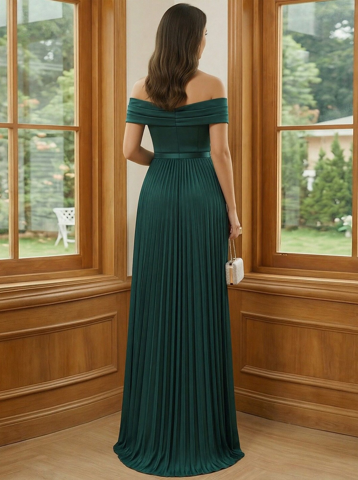 Satin Off the Shoulder Pleated Long Mother of the Bride Dresses