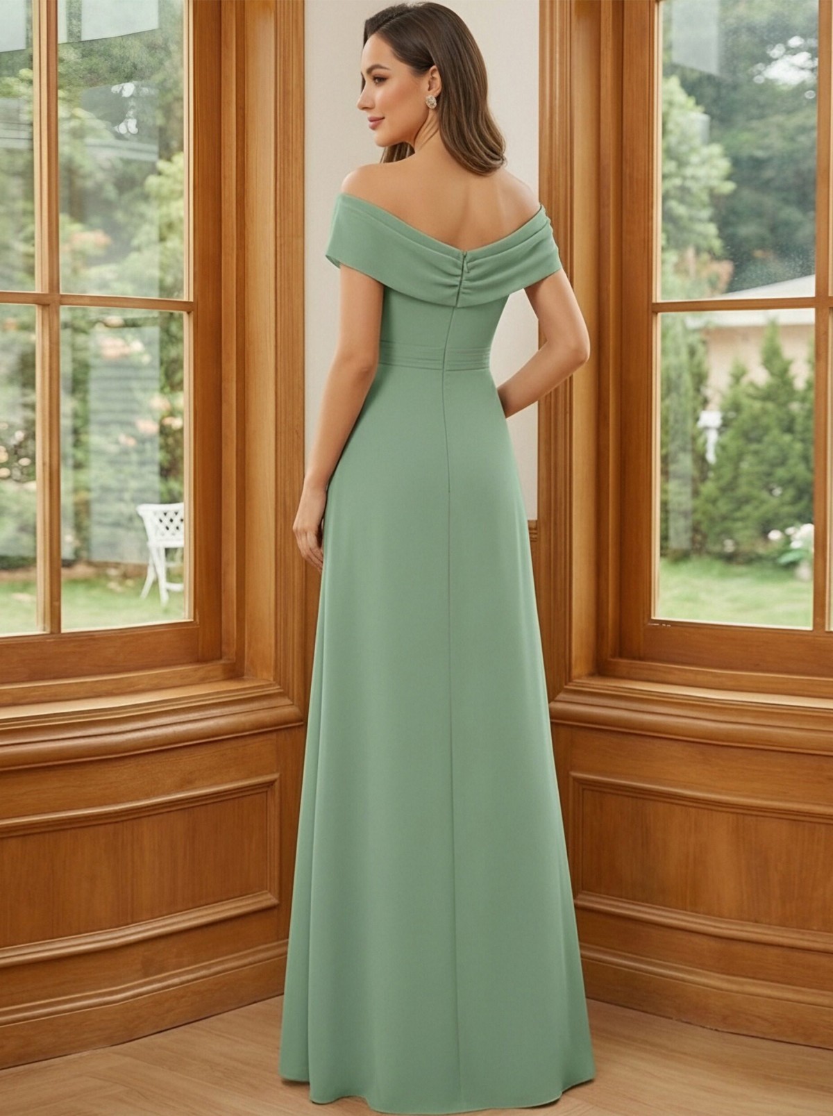 Chiffon Round Neck A Line Lace Appliques Mother of the Bride Dresses with Slit