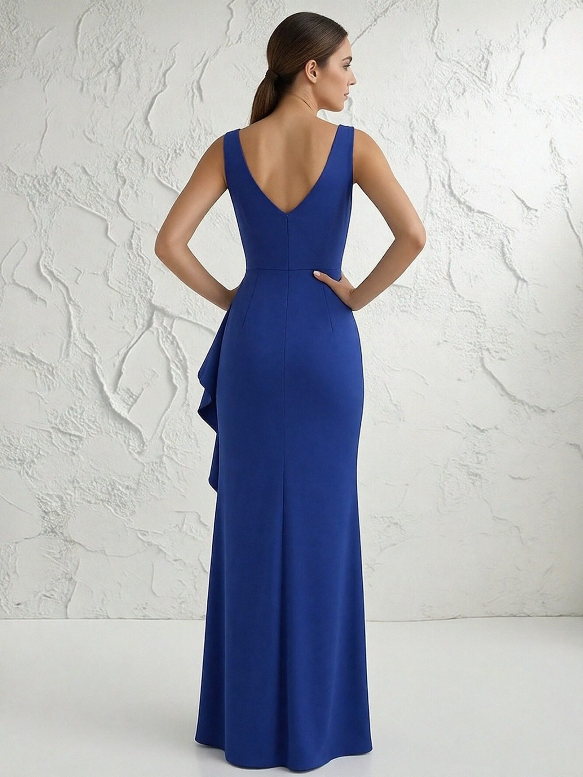 Lace Appliques Chiffon V Neck Ruffles Mother of the Bride Dresses with Slit