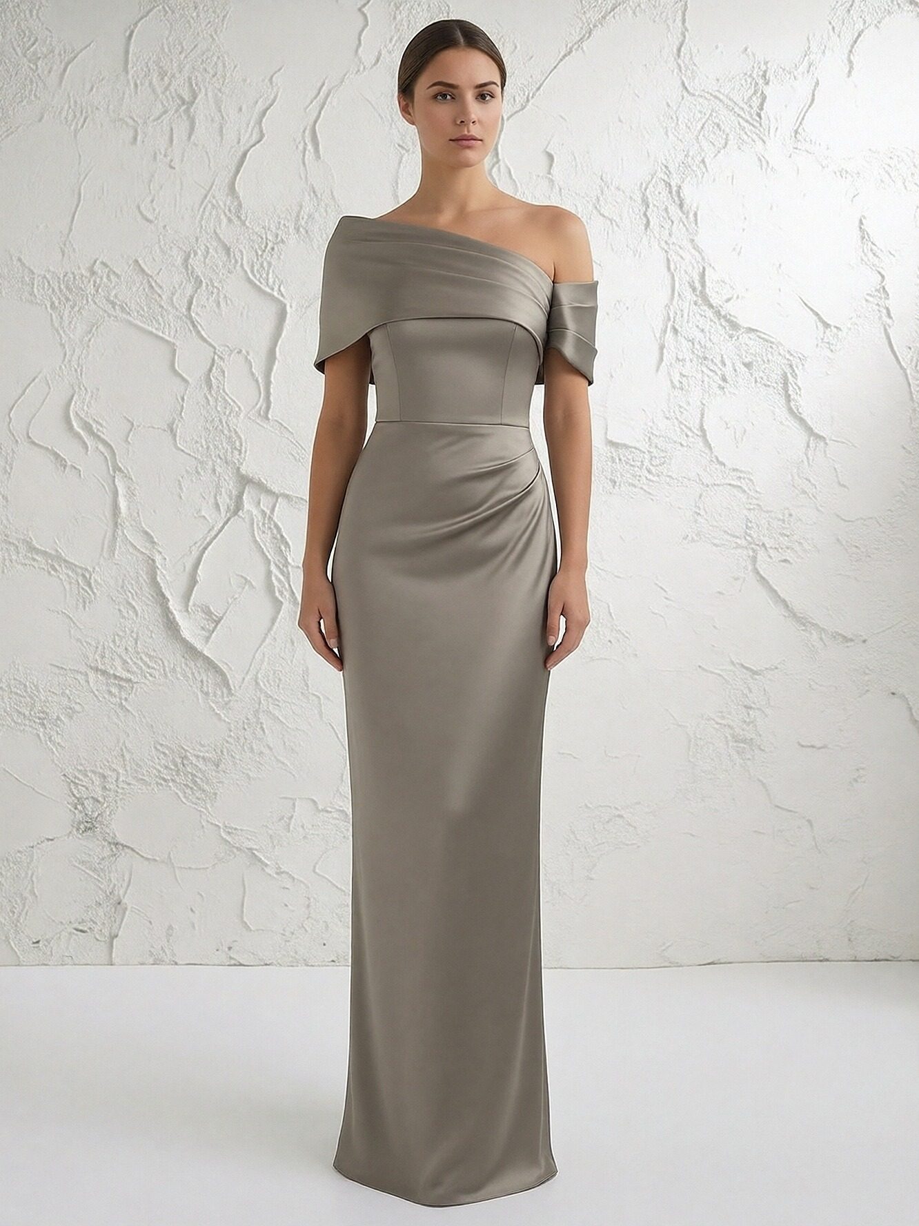 One Shoulder Satin Mermaid Short Sleeves Mother of the Bride Dresses