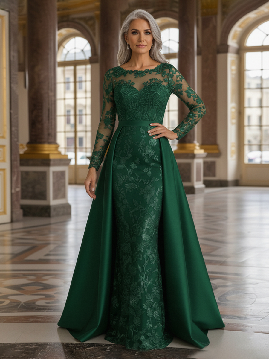 Round Neck Lace Appliques Mother of the Bride Dresses