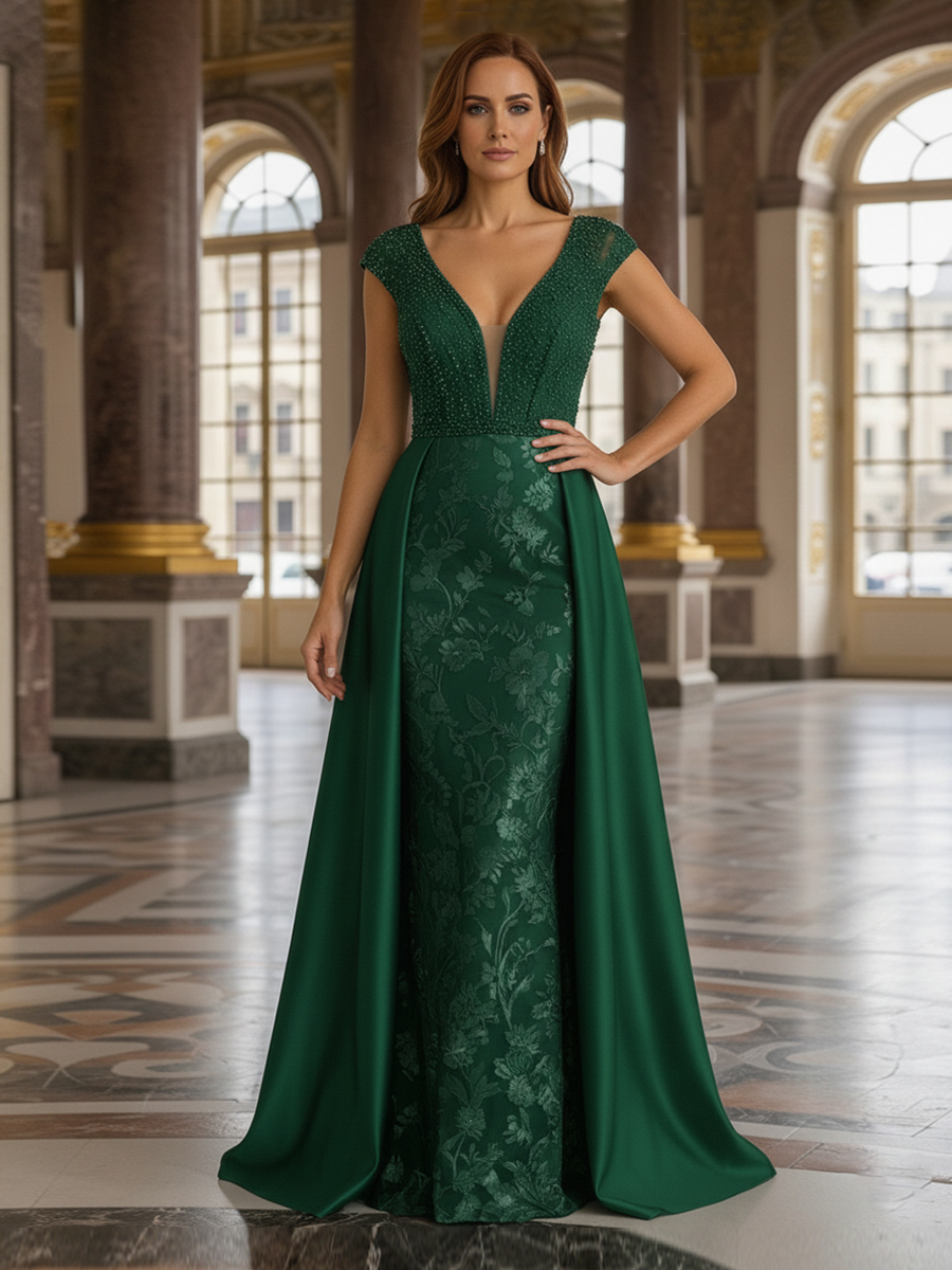 V Neck Lace Appliques Mother of the Bride Dresses