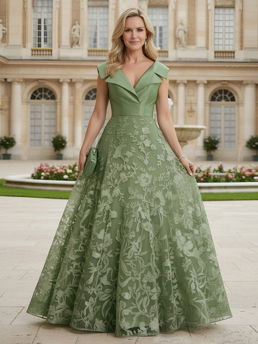 V Neck Satin Mother of the Bride Dresses