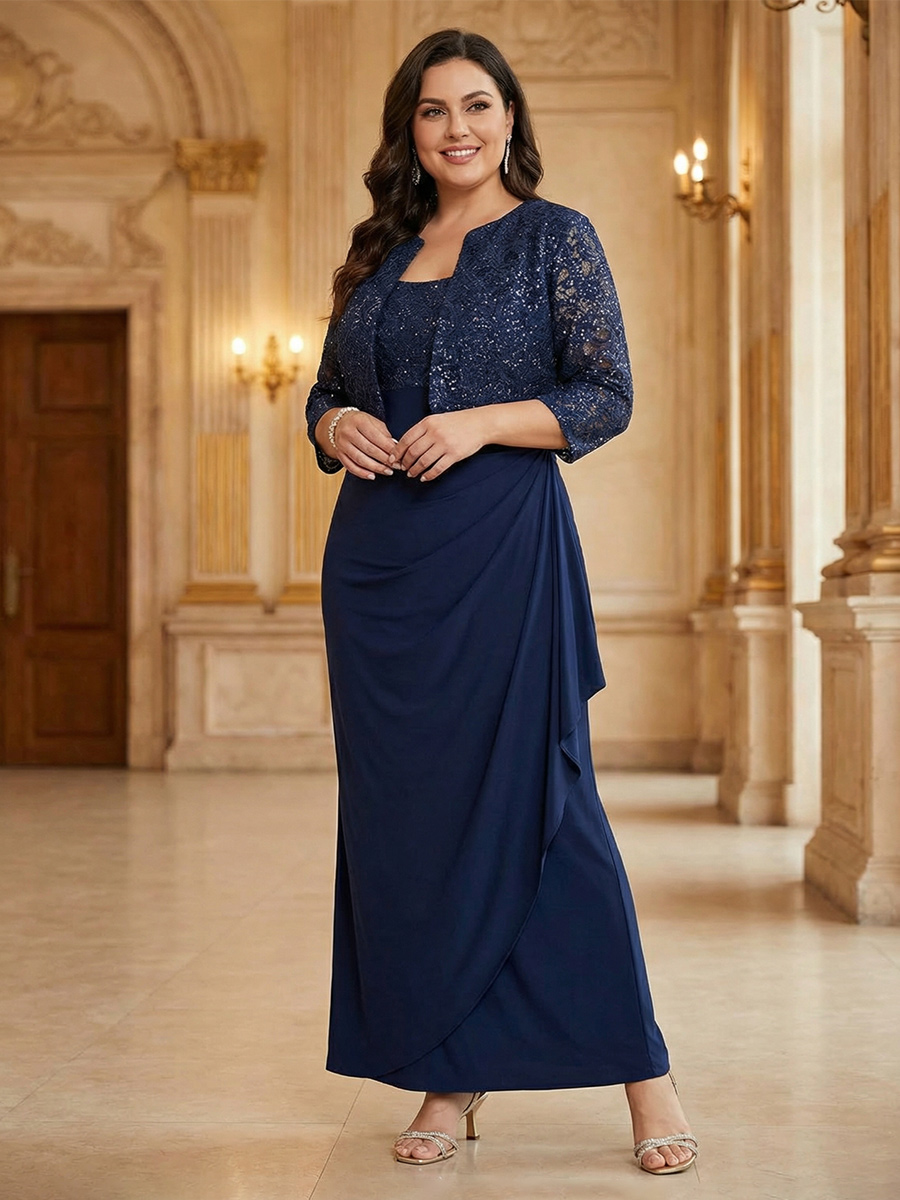 Satin Scoop Neck Ruched Mother of the Bride Dresses with Jackets