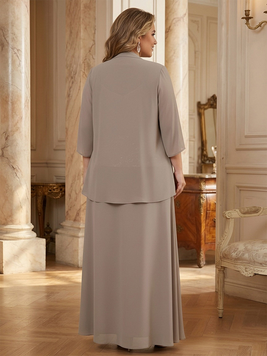 Chiffon V Neck Ruched Mother of the Bride Dresses with Jackets