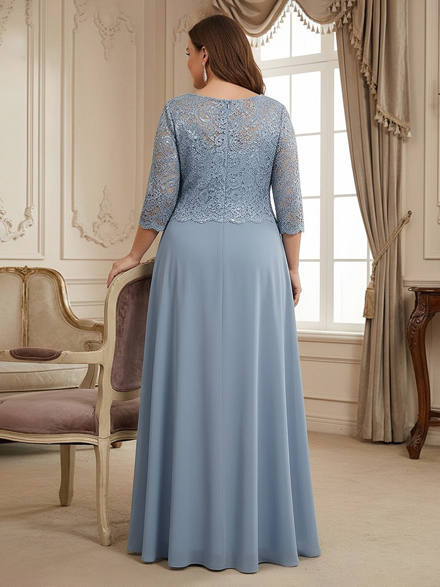Chiffon Scoop Neck Lace Appliques Mother of the Bride Dresses