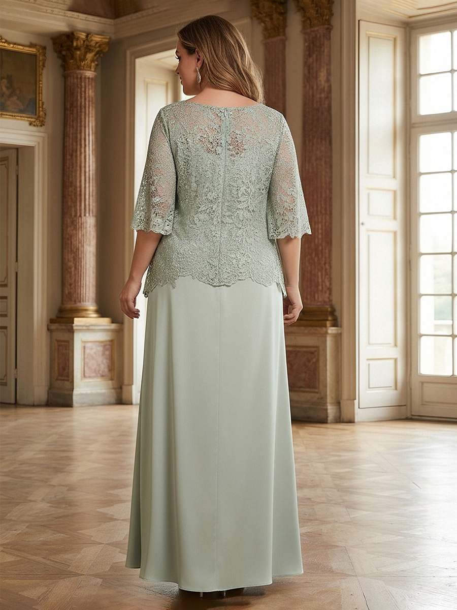 Satin Scoop Neck Lace Appliques Mother of the Bride Dresses