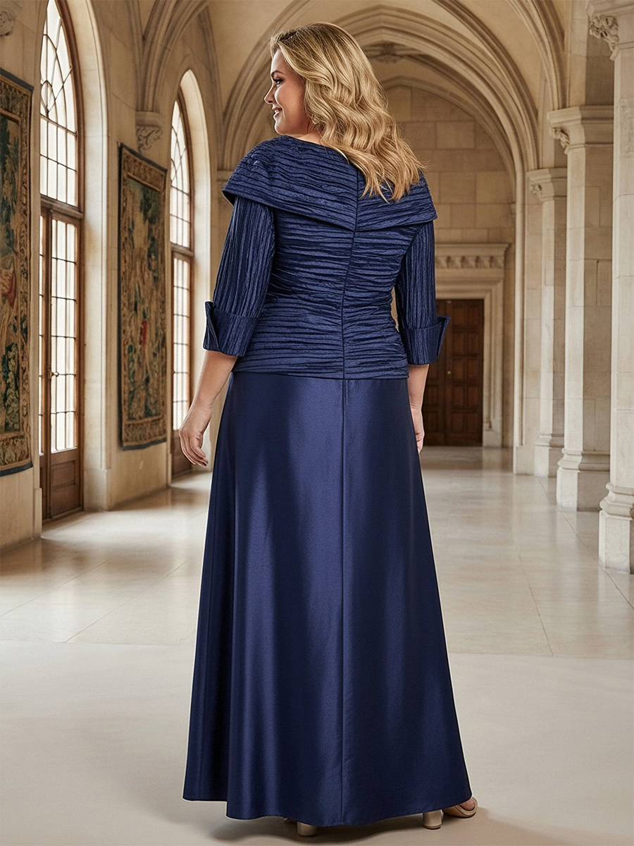 Satin V Neck Ruched Mother of the Bride Dresses