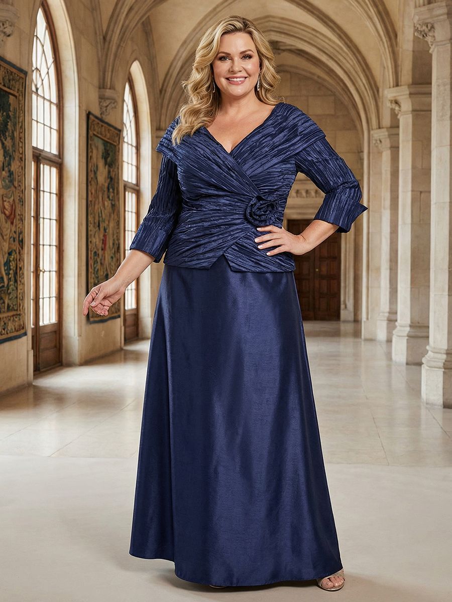 Satin V Neck Ruched Mother of the Bride Dresses
