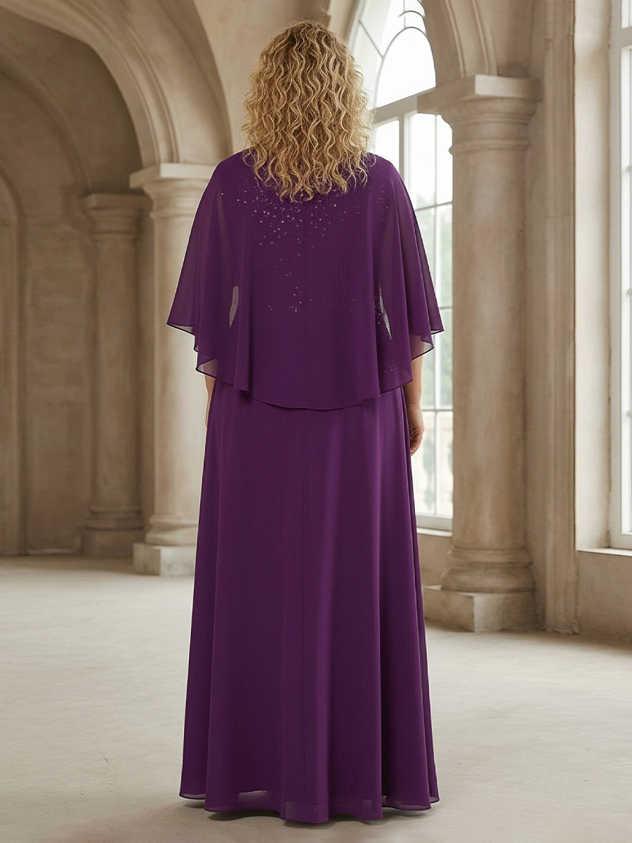 Chiffon V Neck Ruched Sequin Mother of the Bride Dresses with Jackets