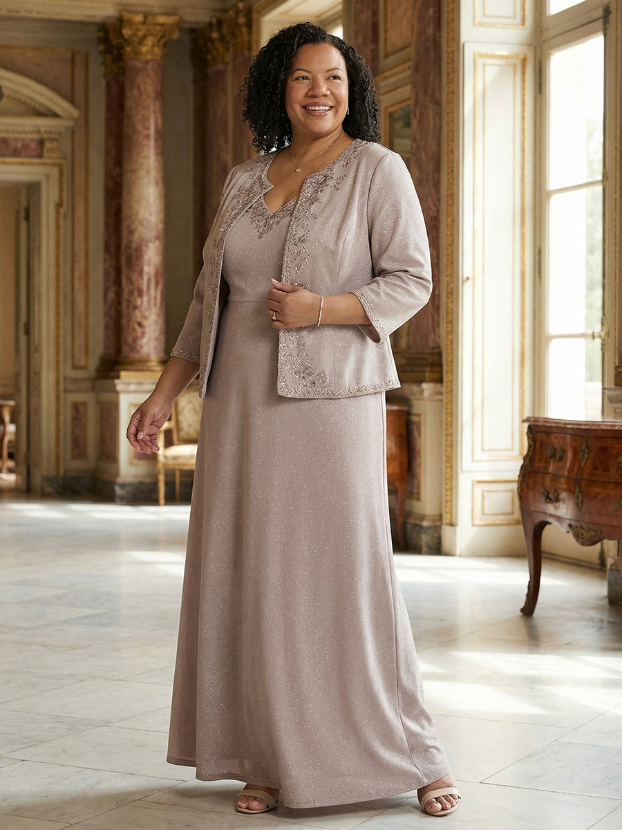 Sequin V Neck Mother of the Bride Dresses with Jackets