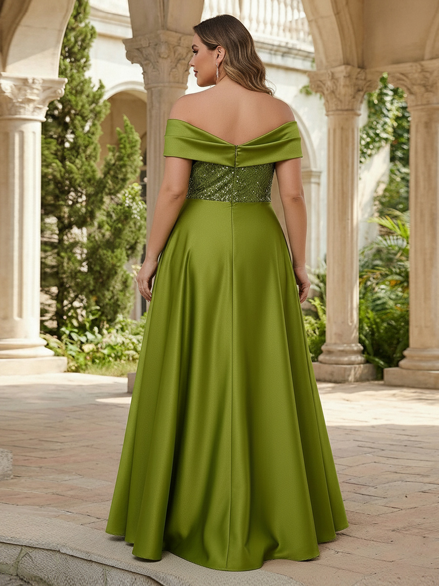 Satin Off the Shoulder A Line Mother of the Bride Dresses