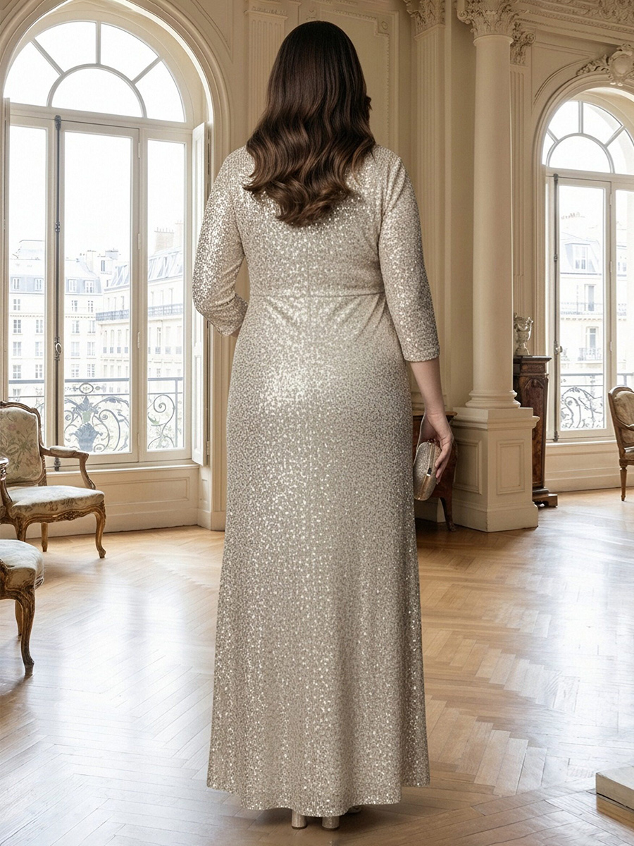 Sequin V Neck Ruched Mother of the Bride Dresses