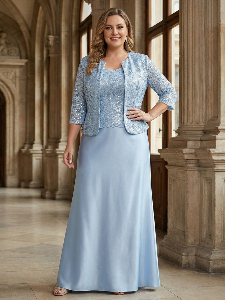 Satin Scoop Neck Mother of the Bride Dresses with Jackets