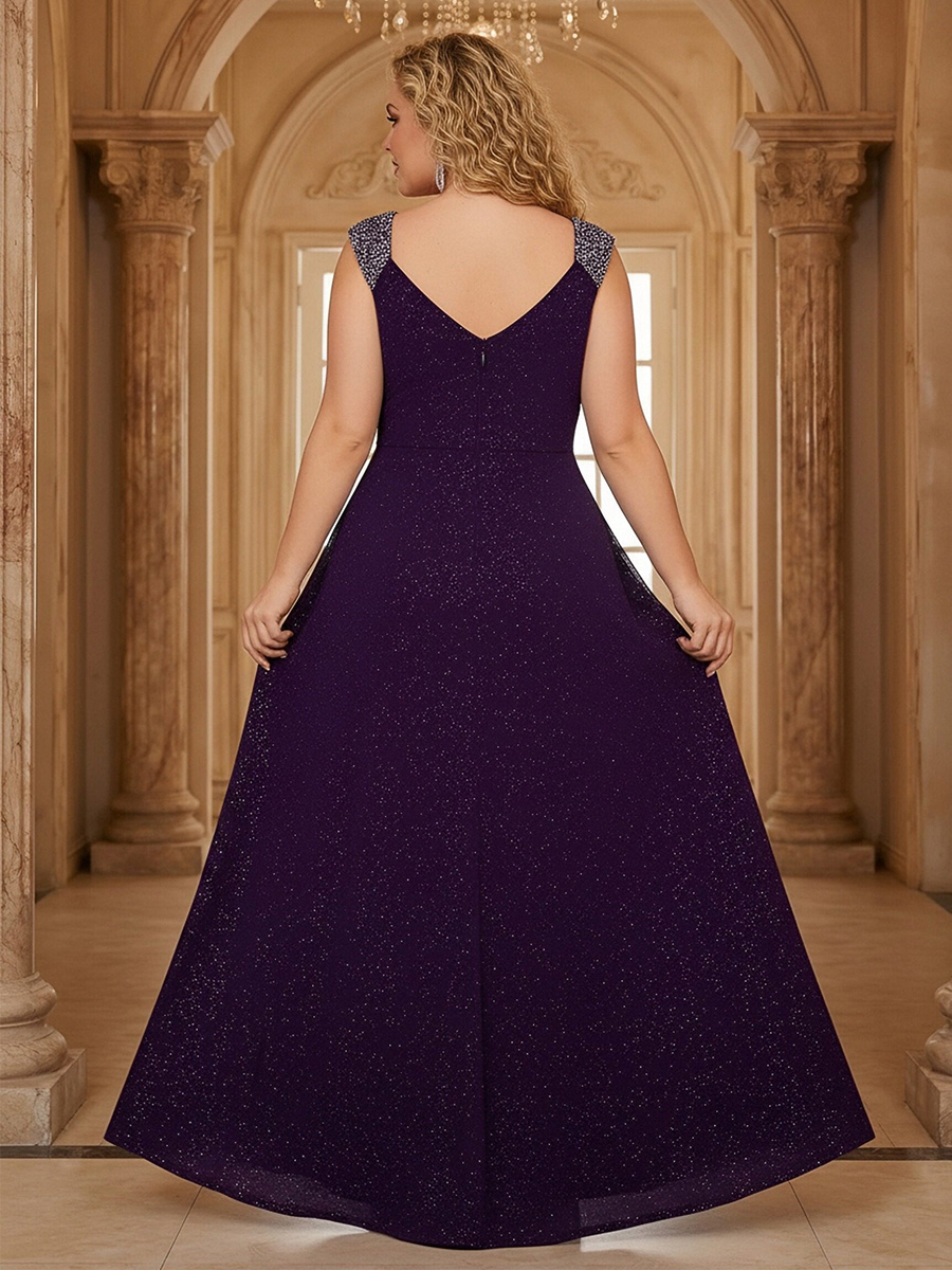 Sequin V Neck Side Slit Mother of the Bride Dresses