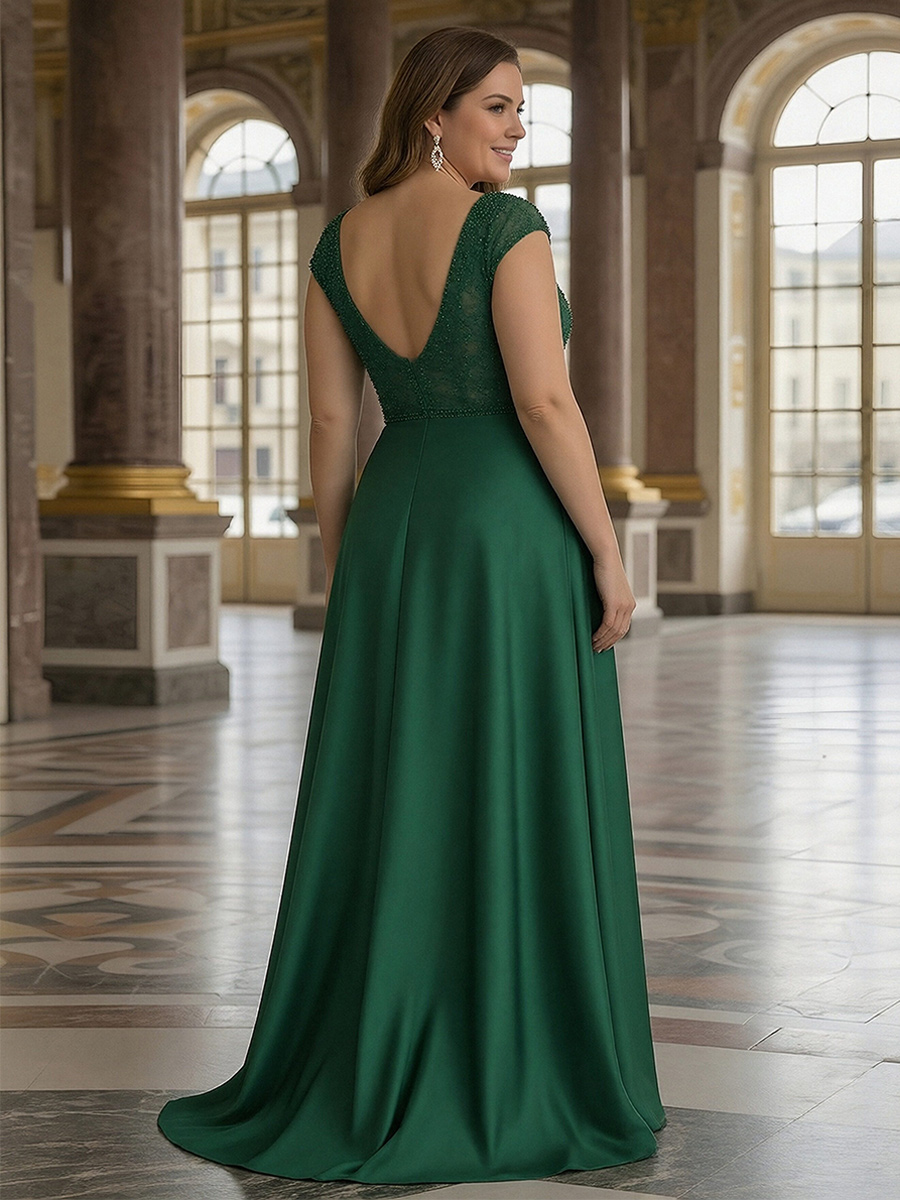 Lace Appliques V Neck Tiered Mother of the Bride Dresses