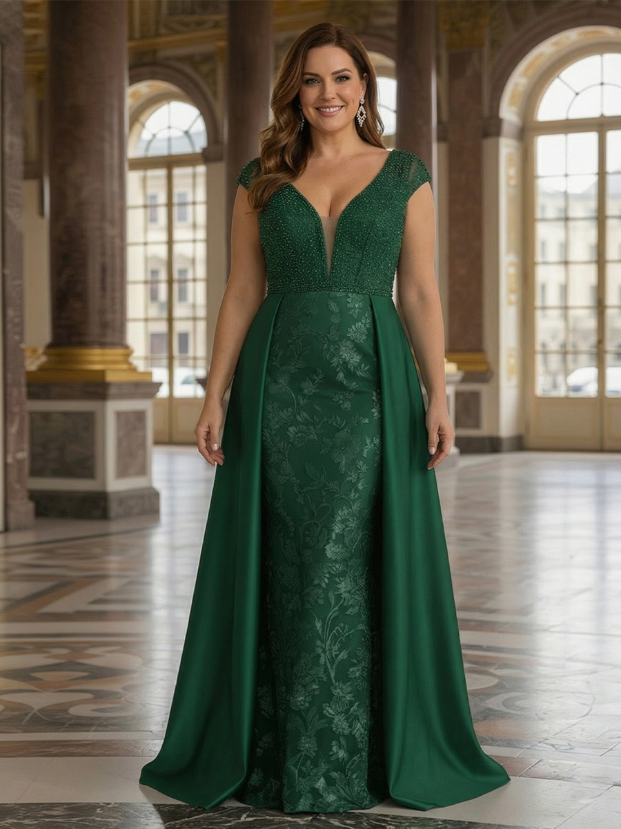 Lace Appliques V Neck Tiered Mother of the Bride Dresses