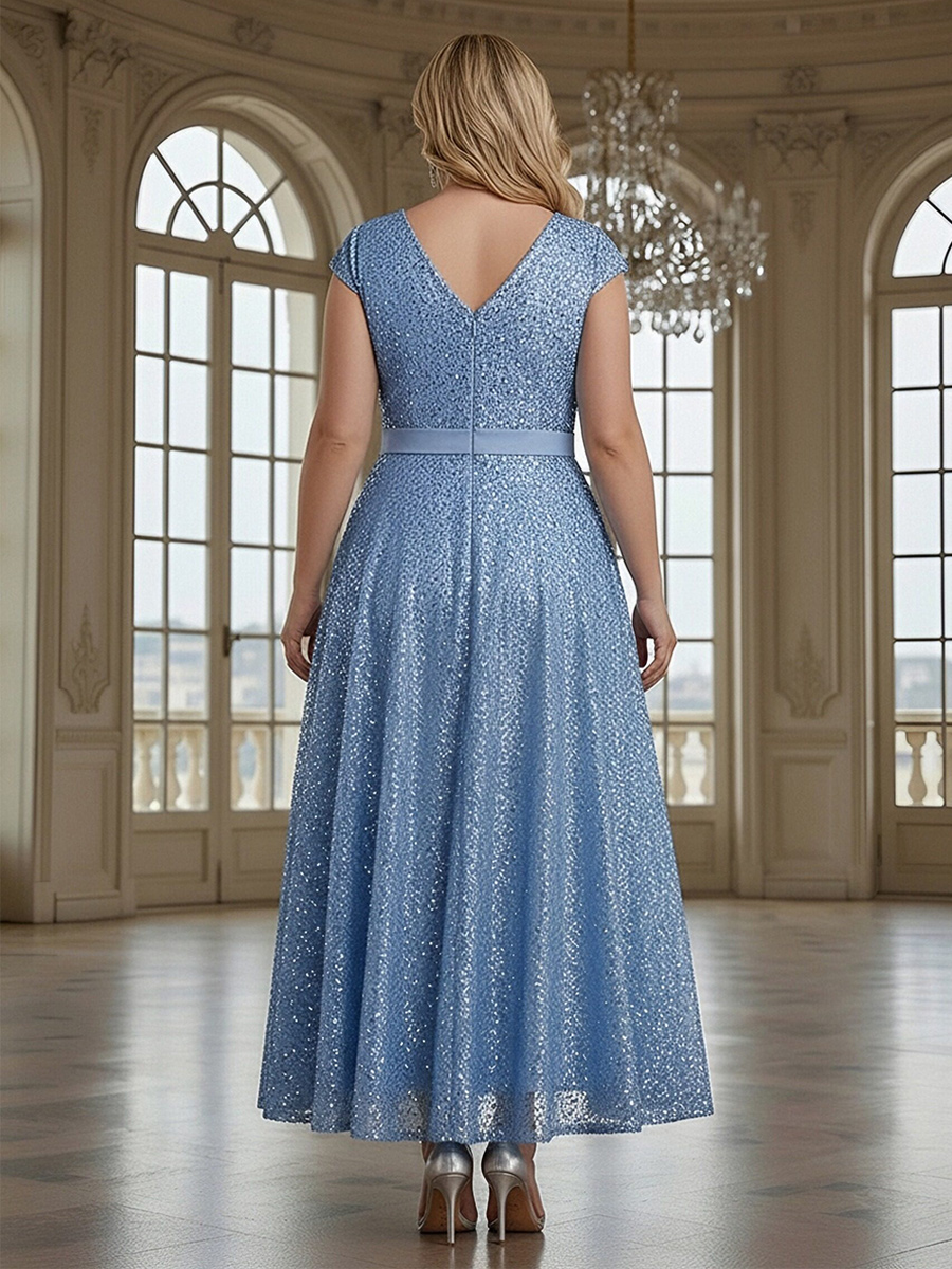 V Neck Sequin 3D Flower Mother of the Bride Dresses