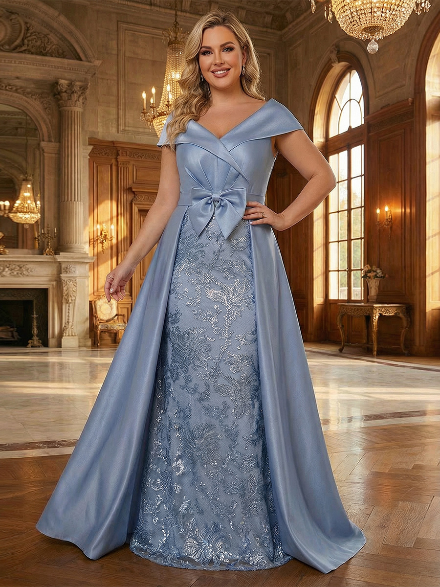 Lace Appliques V Neck Mother of the Bride Dresses