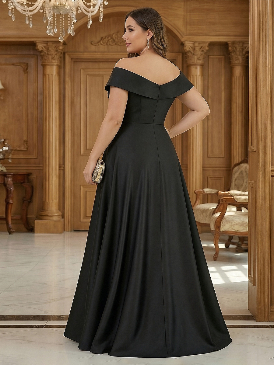 Off the Shoulder Satin Ruched Mother of the Bride Dresses