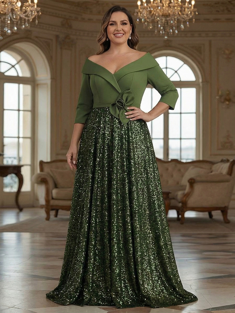 Sequin Off the Shoulder Satin Corset Mother of the Bride Dresses