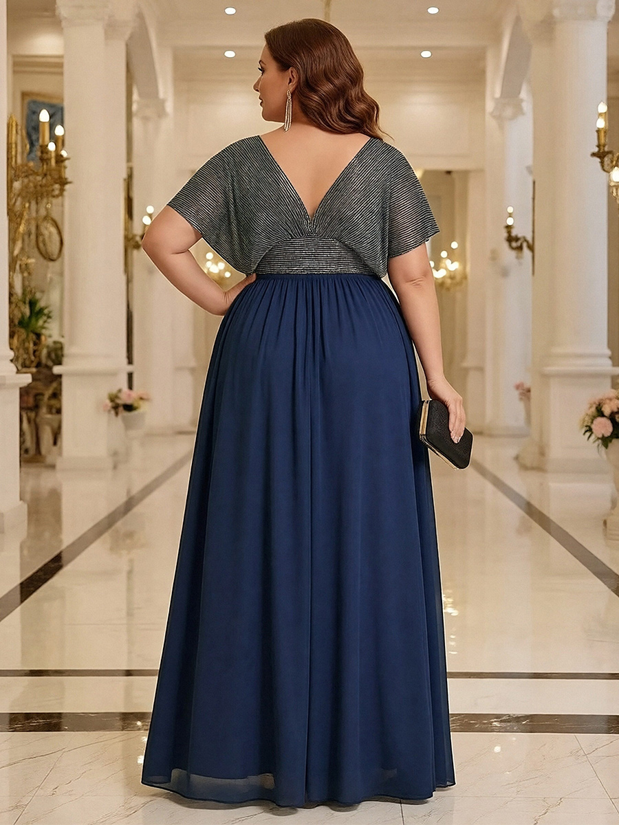 V Neck Sparkly Chiffon Pleated A Line Mother of the Bride Dresses