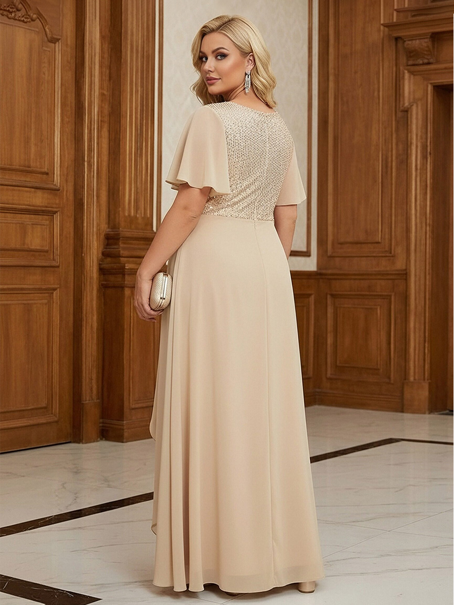 Round Neck Sparkly Chiffon Ruffles Pleated A Line Mother of the Bride Dresses