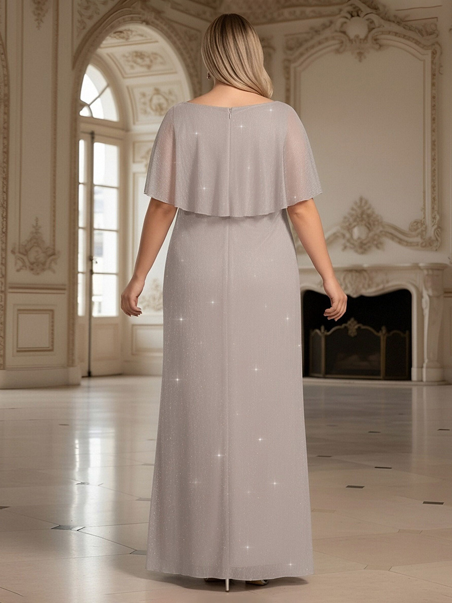 Round Neck Sparkly Ruffles Pleated Mermaid Mother of the Bride Dresses