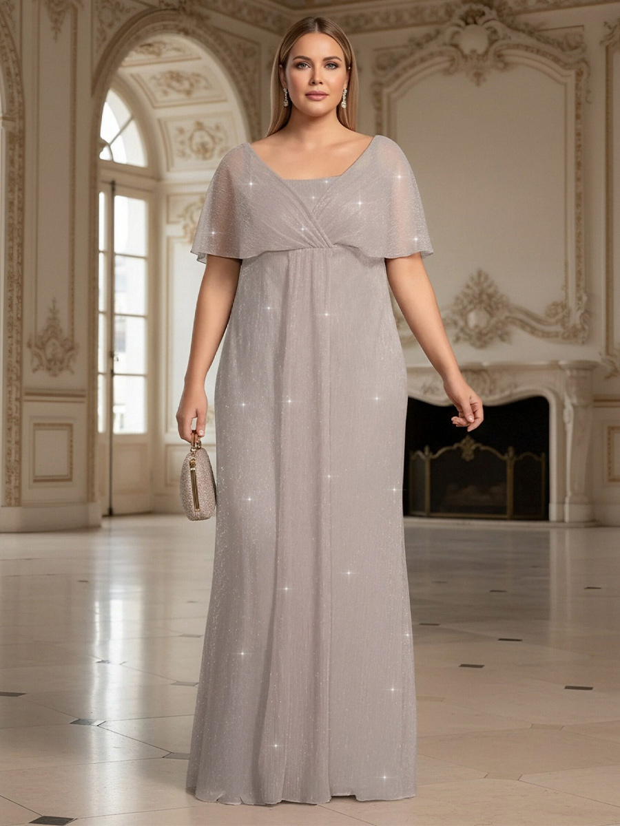 Round Neck Sparkly Ruffles Pleated Mermaid Mother of the Bride Dresses