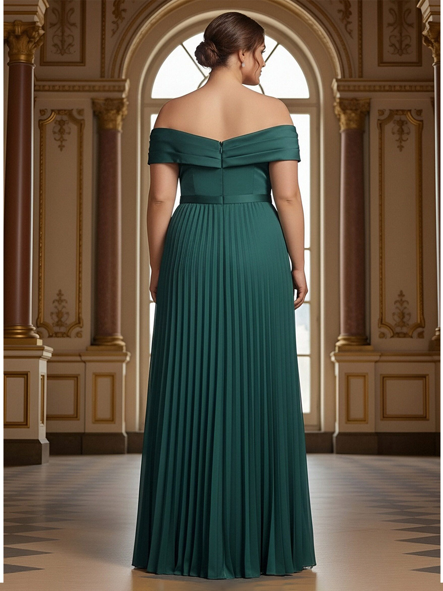 Off the Shoulder Satin Pleated A Line Mother of the Bride Dresses