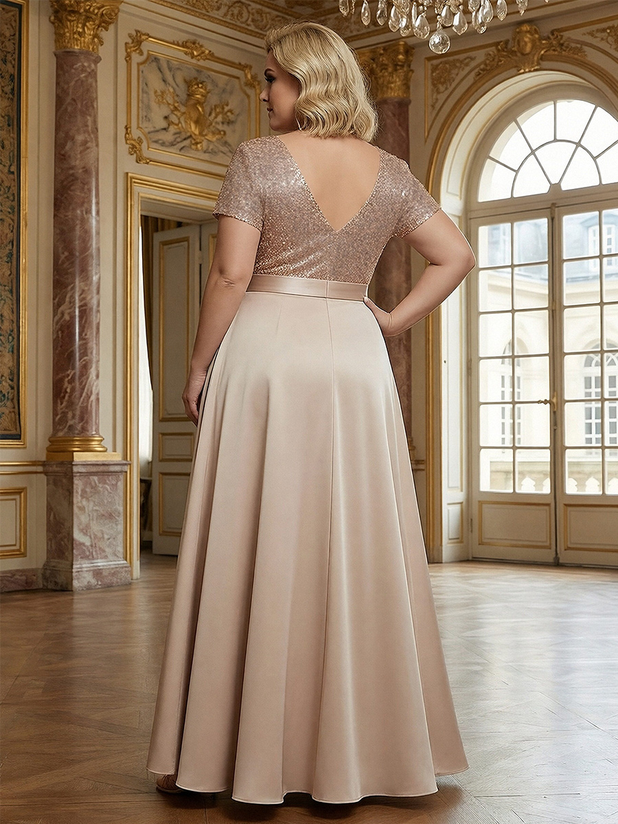 Satin V Neck Sparkly Corset A Line Mother of the Bride Dresses