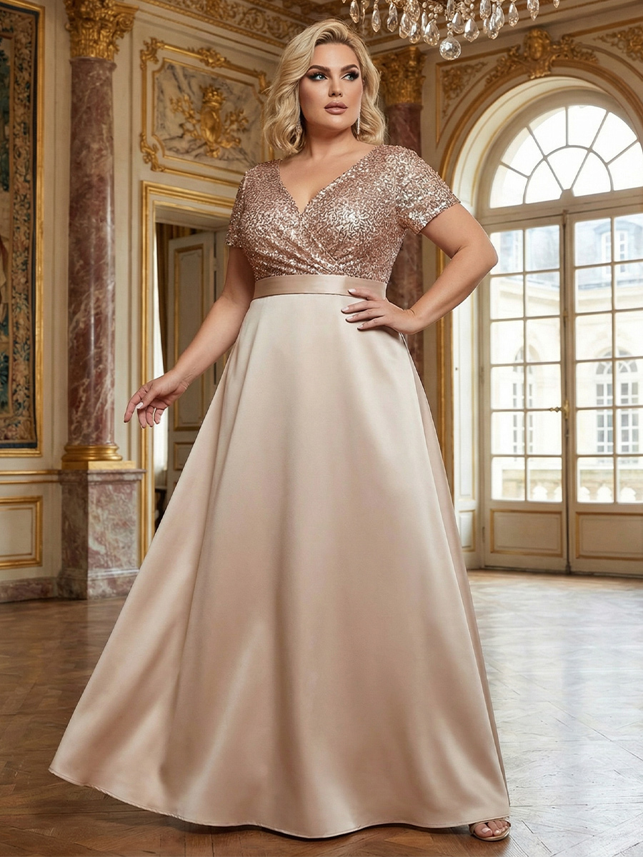 Satin V Neck Sparkly Corset A Line Mother of the Bride Dresses