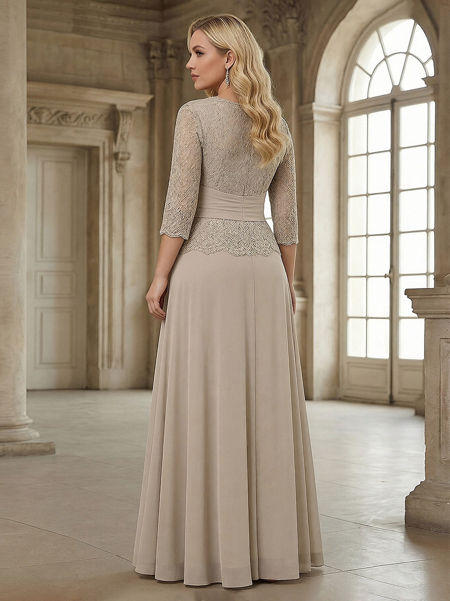 Lace Appliques Round Neck Chiffon Mother of the Bride Dresses