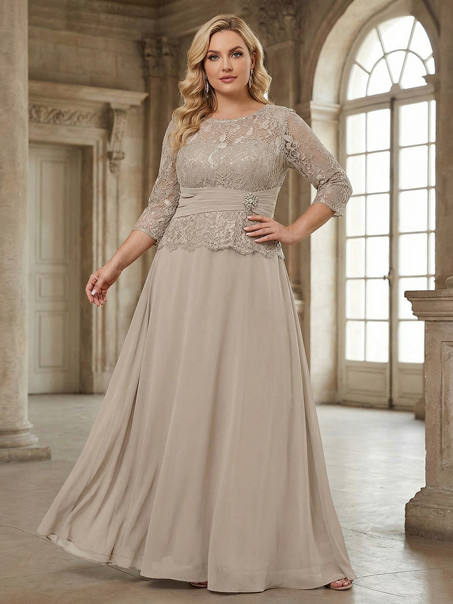 Lace Appliques Round Neck Chiffon Mother of the Bride Dresses