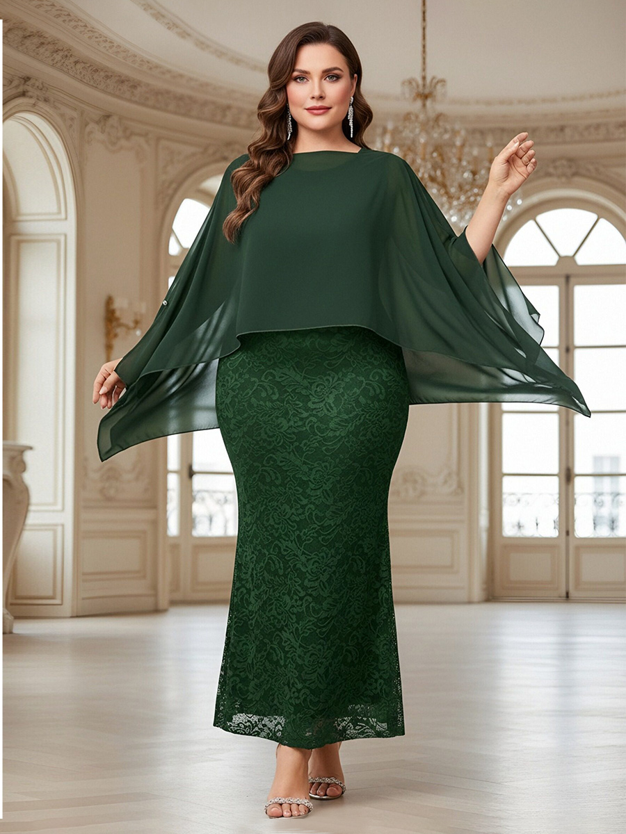 2 Pieces Lace Appliques Round Neck Chiffon Mother of the Bride Dresses